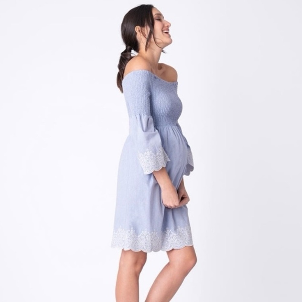 Seraphine Light Blue Off-Shoulder Maternity Dress